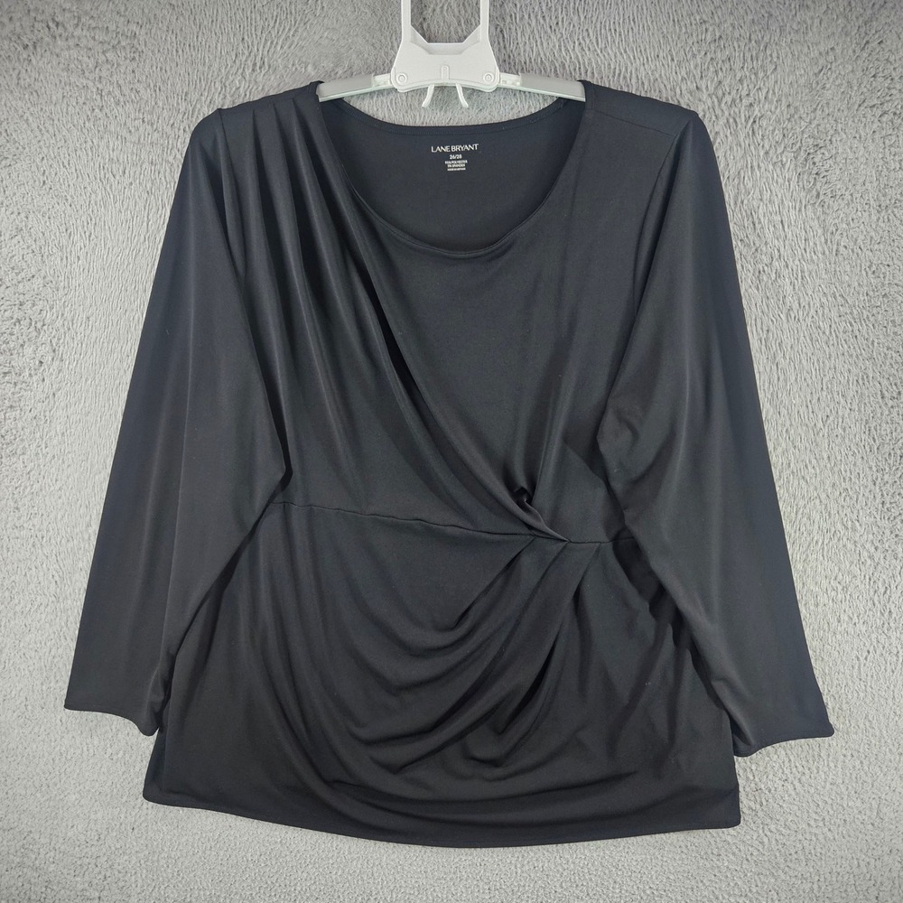 Lane Bryant Black Draped Twist Front Long Sleeve Top Plus Size 26/28 Blouse